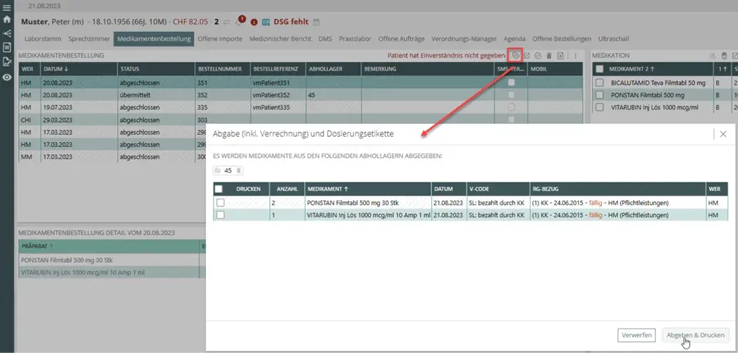 Medikamentenabgabe für Patienten mit Praxissoftware vitomed