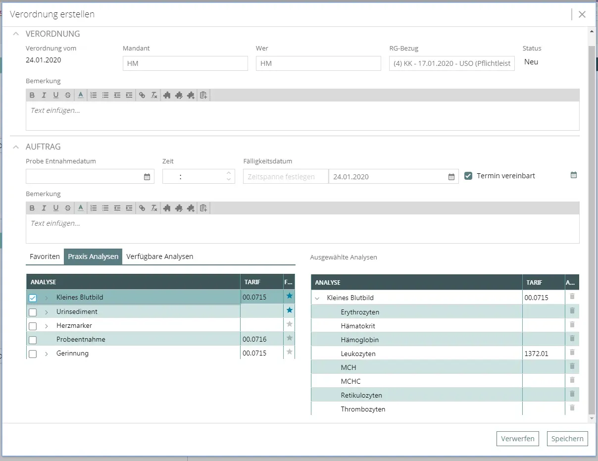 Monitoransicht Verordnungen und Laboraufträge in der Praxissoftware vitomed