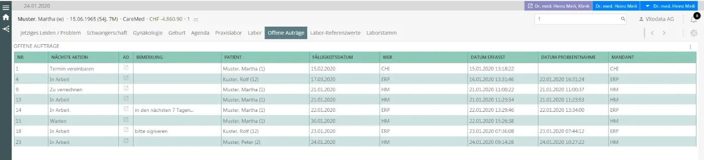 Ansicht der offenen Laboraufträge in der vitomed Praxissoftware