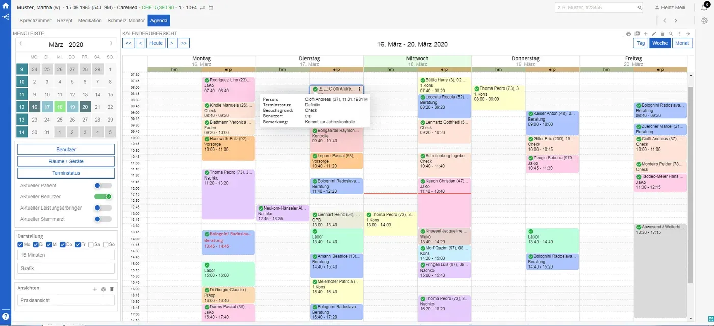 vitomed Praxissoftware Agenda Cockpit-Ansicht